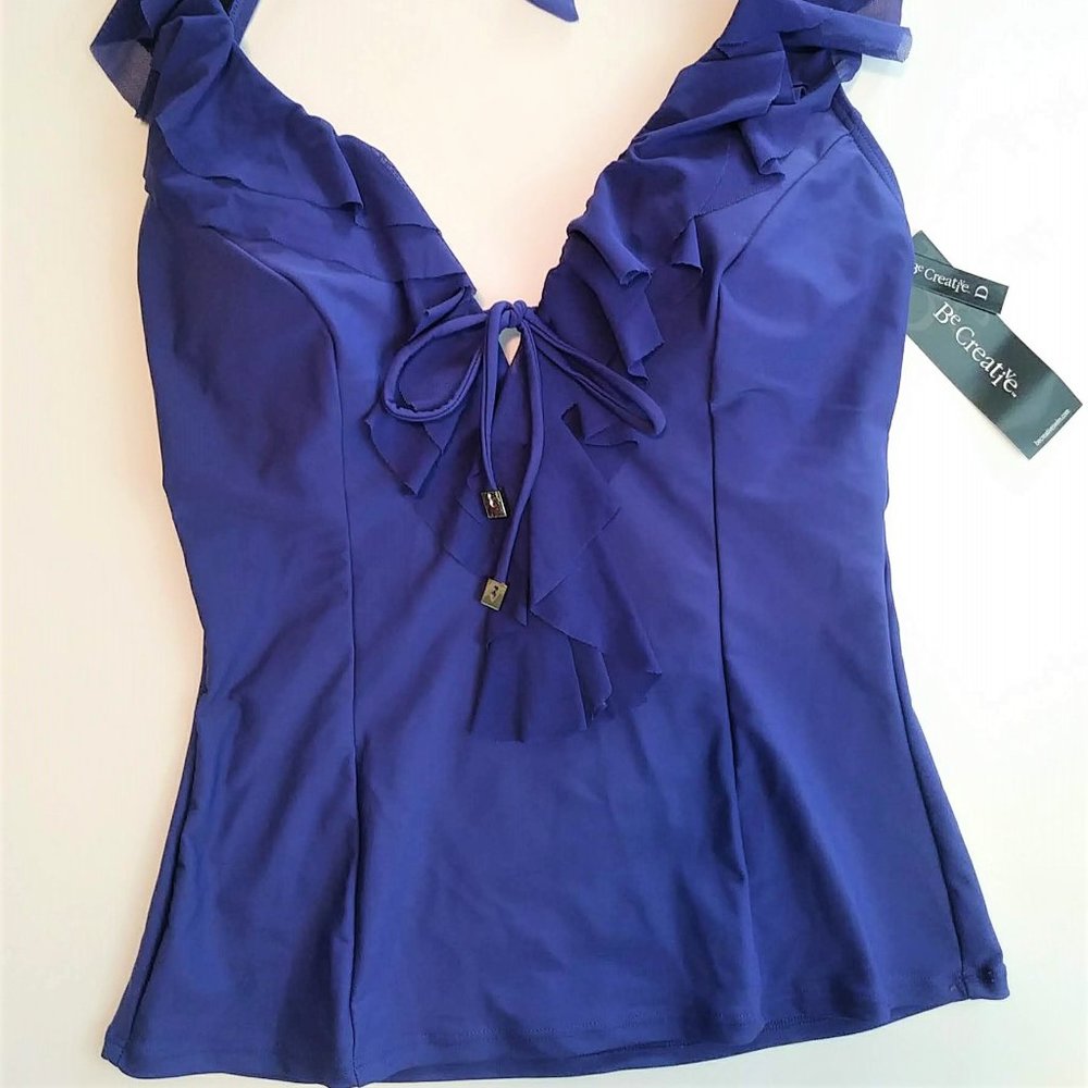 Be Creative Cobalt Tankini w/ Ruffle Trim Size:8D - Picture 2 of 6